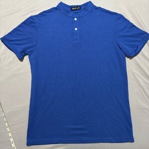 SHEIN Blue Polo Collarless Shirt Classic Design